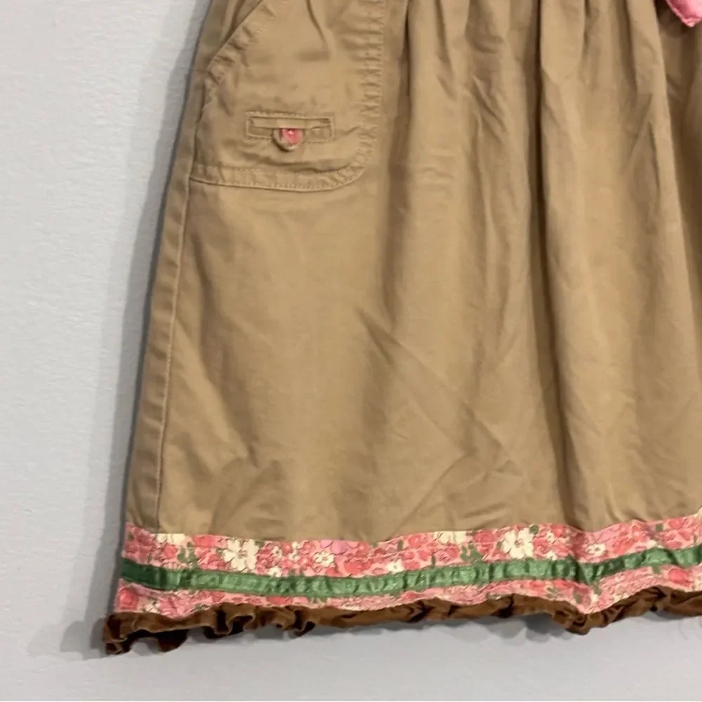 Oshkosh Genuine Kids VTG Embroidered Lace Trim Tan Pink Jumper Dress Shirt 3T